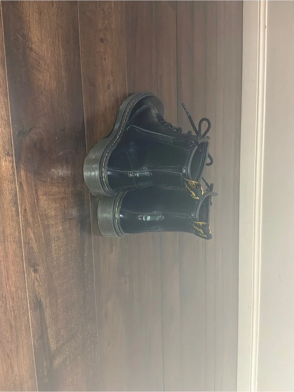 Dr Martens Black Patent Leather Lace-Up Kids Boots